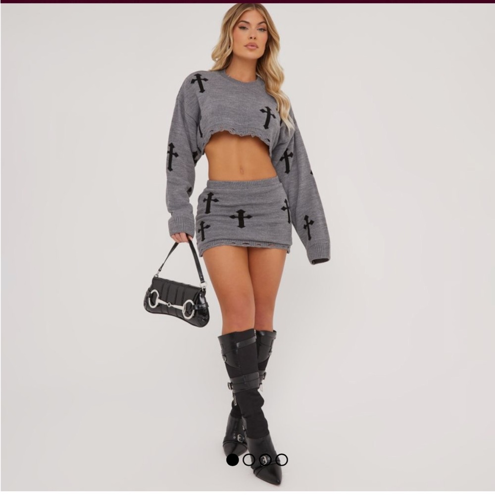 Brand new with Tags Ego Brand CRUCIFIX DETAIL MINI SKIRT‎ IN GREY KNIT  Medium